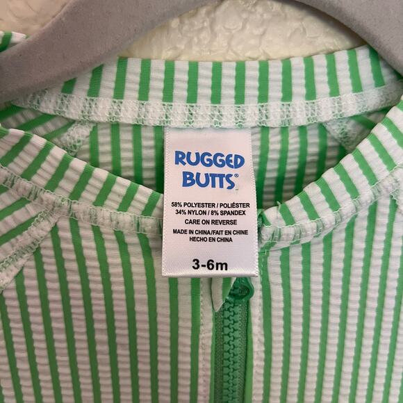 Rugged Butts Green & White Seersucker Striped Romper 3–6M Short Sleeve One-Piece - Picture 4 of 11